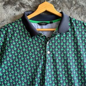 Walter Hagen Golf Shirt Men's XL Short Sleeve Blue Green Palm Tree Fun Graphic